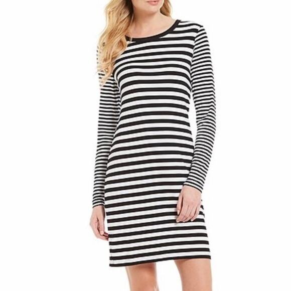 MICHAEL Michael Kors Mix Stripe Long Sleeve Pull On Dress NWT Minimalist - Picture 1 of 2